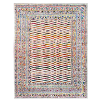 Modern and Contemporary Wool & Sari Silk Hand Knotted Rug Beige Ivory 8.10X12.0 -O062307