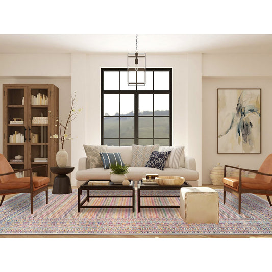 Modern and Contemporary Wool & Sari Silk Hand Knotted Rug Beige Ivory 8.10X12.0 -O062307