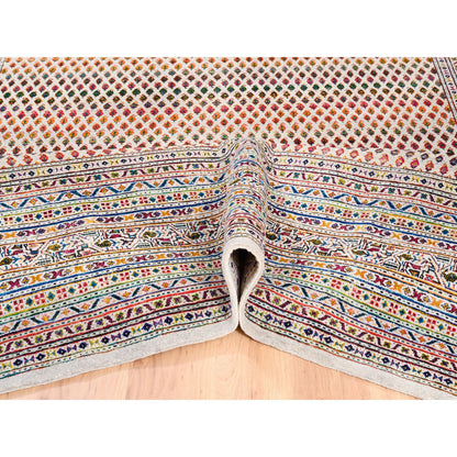 Modern and Contemporary Wool & Sari Silk Hand Knotted Rug Beige Ivory 8.10X12.0 -O062307