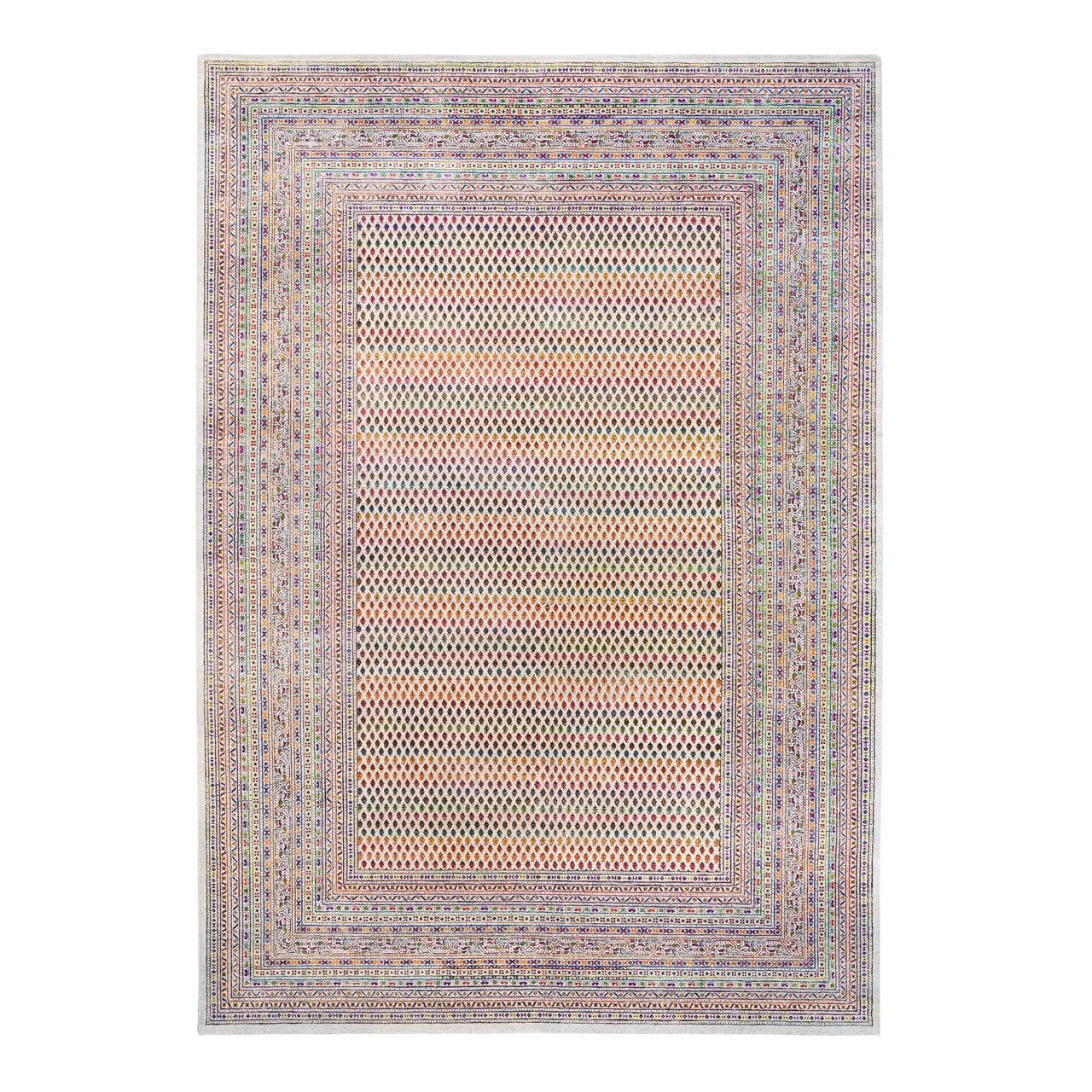 Beige 9'10" x 14'0" Modern and Contemporary & Sari Hand knotted Wool/Silk Rug - Sku: O062309