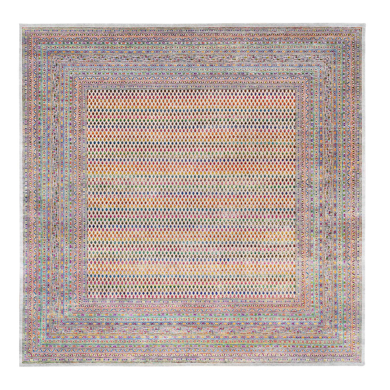Beige 11'10" x 12'0" Modern and Contemporary & Sari Hand knotted Wool/Silk Rug - Sku: O062311