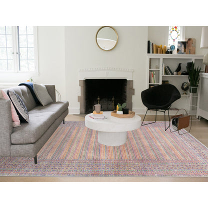 Modern and Contemporary Wool & Sari Silk Hand Knotted Rug Beige Beige 11.7X18.0 -O062312