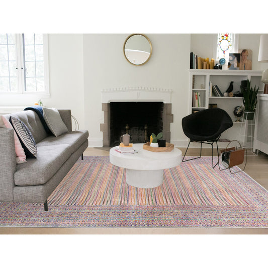 Modern and Contemporary Wool & Sari Silk Hand Knotted Rug Beige Beige 11.7X18.0 -O062312