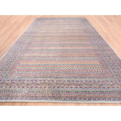 Modern and Contemporary Wool & Sari Silk Hand Knotted Rug Beige Beige 11.7X18.0 -O062312