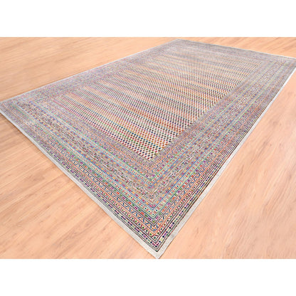 Modern and Contemporary Wool & Sari Silk Hand Knotted Rug Beige Beige 11.7X18.0 -O062312