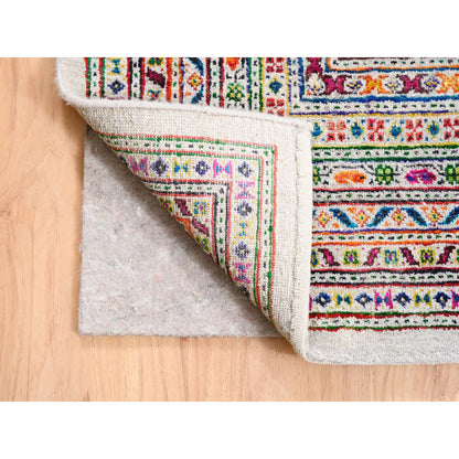 Modern and Contemporary Wool & Sari Silk Hand Knotted Rug Beige Beige 11.7X18.0 -O062312