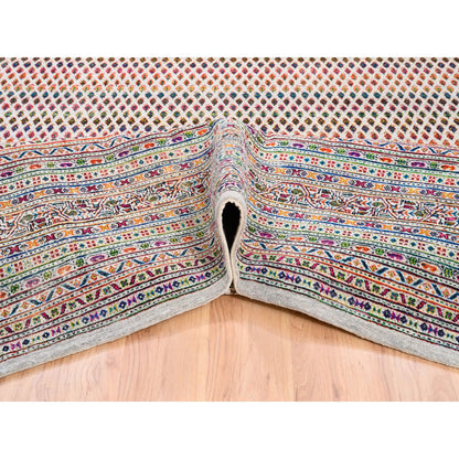 Modern and Contemporary Wool & Sari Silk Hand Knotted Rug Beige Beige 11.7X18.0 -O062312