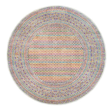 Modern and Contemporary Wool & Sari Silk Hand Knotted Rug Beige Beige 8.10X8.10 -O062316