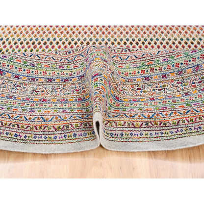 Modern and Contemporary Wool & Silk Hand Knotted Rug Beige Beige 12.0X12.0 -O062321