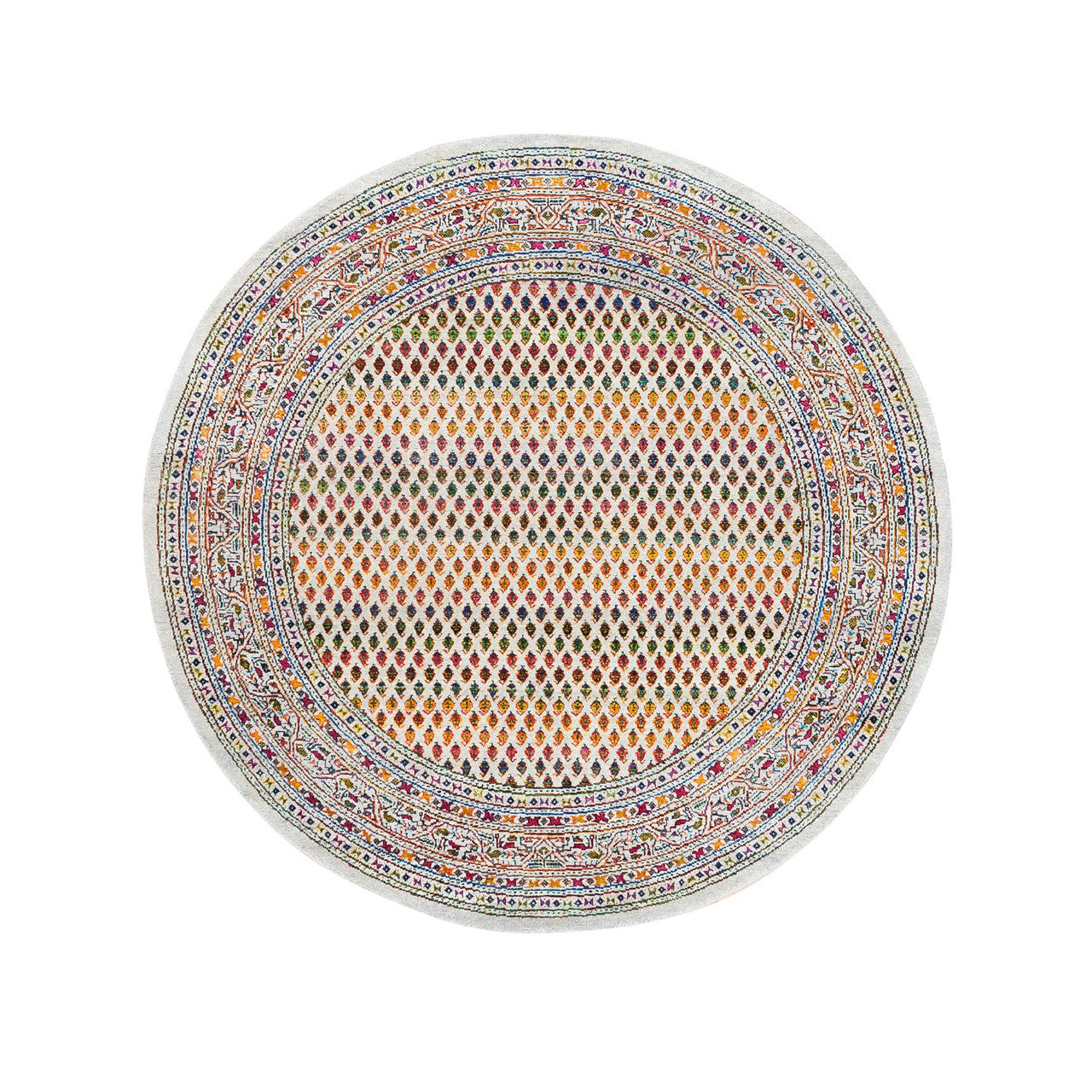 Beige 6'0" x 6'0" Modern and Contemporary & Sari Hand knotted Wool/Silk Rug - Sku: O062329