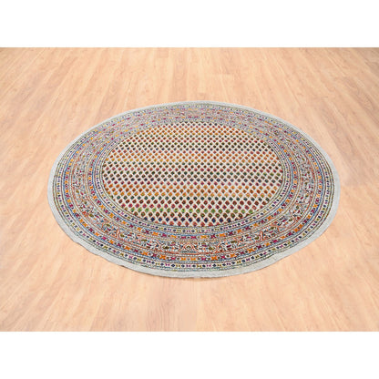 Modern and Contemporary Wool & Sari Silk Hand Knotted Rug Beige Beige 6.0X6.0 -O062329