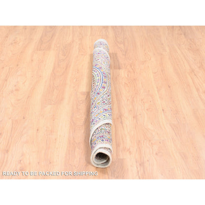 Modern and Contemporary Wool & Sari Silk Hand Knotted Rug Beige Beige 6.0X6.0 -O062329