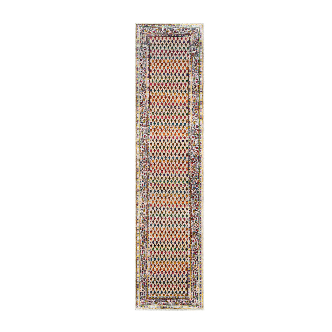 Beige 2'4" x 10'2" Modern and Contemporary & Sari Hand knotted Wool/Silk Rug - Sku: O062330