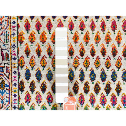 Modern and Contemporary Wool & Sari Silk Hand Knotted Rug Beige Beige 2.4X10.2 -O062330