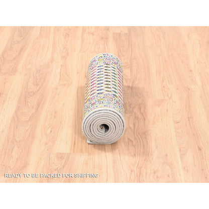 Modern and Contemporary Wool & Sari Silk Hand Knotted Rug Beige Beige 2.4X10.2 -O062330