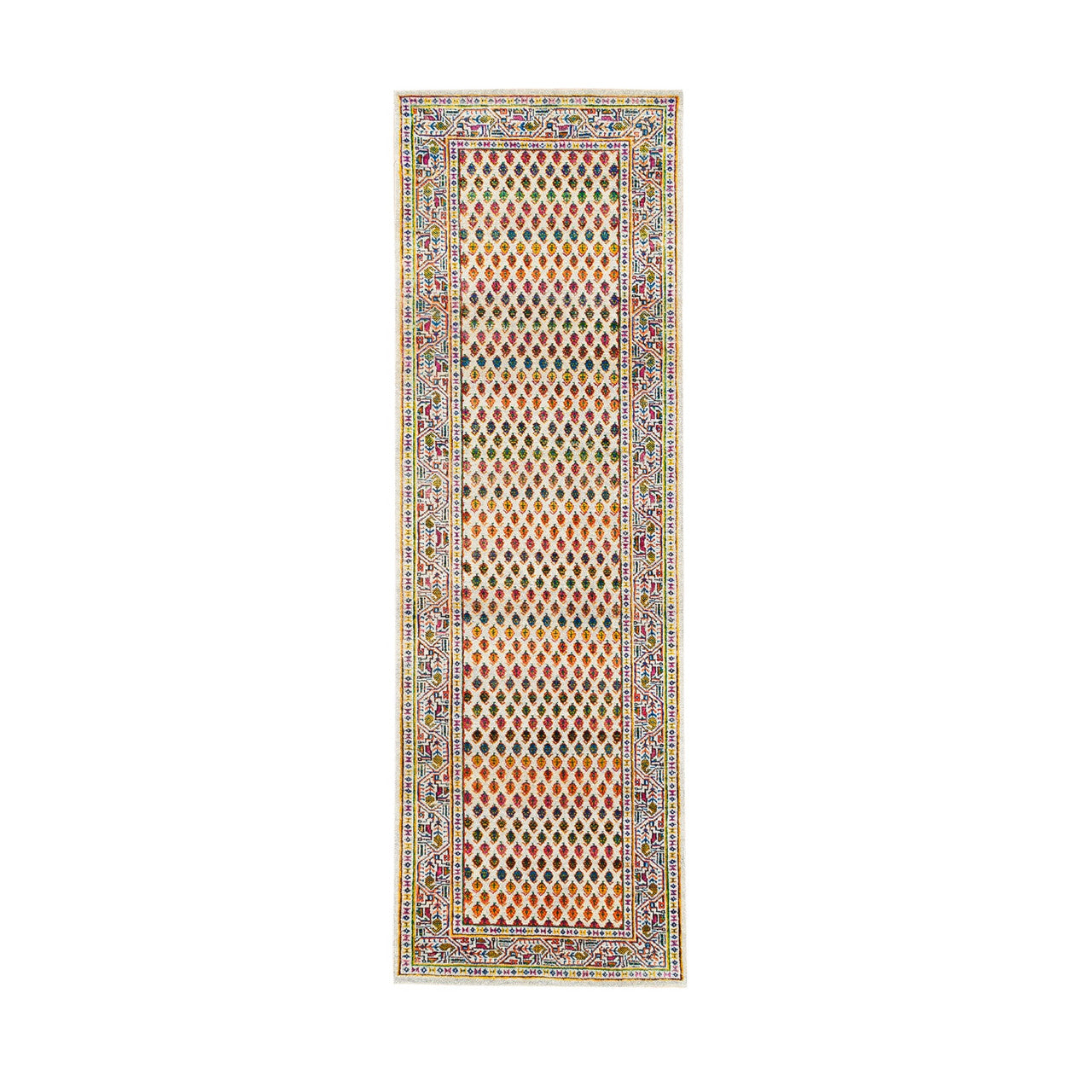 Beige 2'7" x 8'1" Modern and Contemporary & Sari Hand knotted Wool/Silk Rug - Sku: O062331