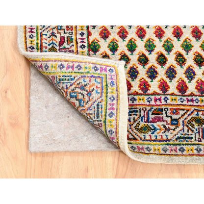 Modern and Contemporary Wool & Sari Silk Hand Knotted Rug Beige Beige 2.7X8.1 -O062331