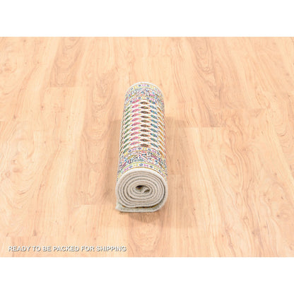 Modern and Contemporary Wool & Sari Silk Hand Knotted Rug Beige Beige 2.7X8.1 -O062331