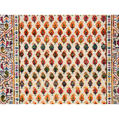 Modern and Contemporary Wool & Sari Silk Hand Knotted Rug Beige Beige 2.6X6.0 -O062334