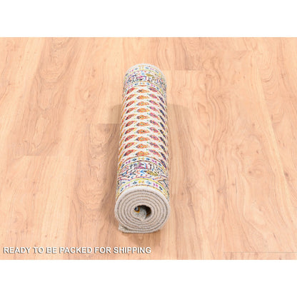 Modern and Contemporary Wool & Sari Silk Hand Knotted Rug Beige Beige 2.6X6.0 -O062334