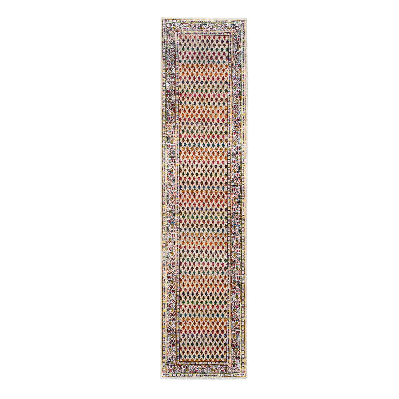 Beige 2'4" x 10'2" Modern and Contemporary & Sari Hand knotted Wool/Silk Rug - Sku: O062338