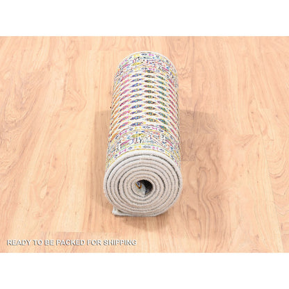 Modern and Contemporary Wool & Sari Silk Hand Knotted Rug Beige Beige 2.4X10.2 -O062338