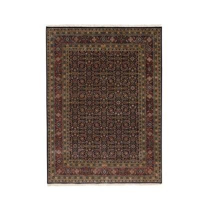 Fine Oriental Wool & Silk Hand Knotted Rug Black Red 5.2X7.1 -O062341