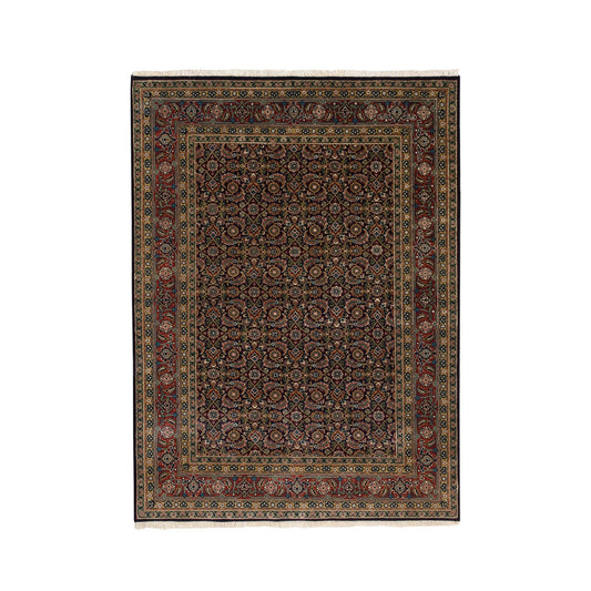 Fine Oriental Wool & Silk Hand Knotted Rug Black Red 5.2X7.1 -O062341
