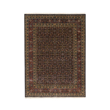 Fine Oriental Wool & Silk Hand Knotted Rug Black Red 5.2X7.1 -O062341