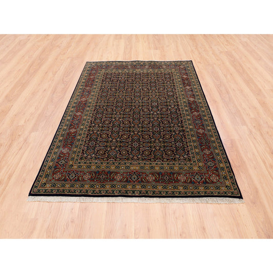 Fine Oriental Wool & Silk Hand Knotted Rug Black Red 5.2X7.1 -O062341