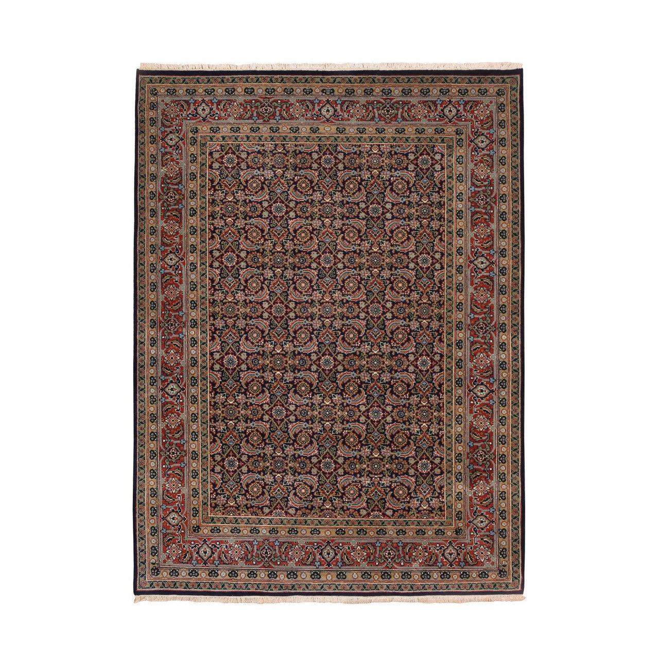 Fine Oriental Wool & Silk Hand Knotted Rug Black Red 5.1X7.1 -O062342