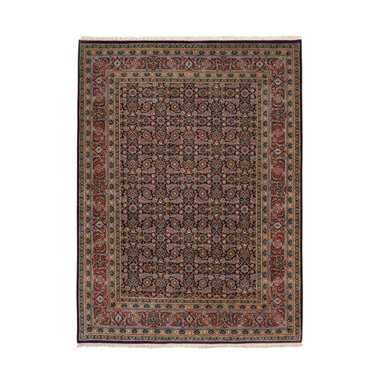 Fine Oriental Wool & Silk Hand Knotted Rug Black Red 5.1X7.1 -O062342