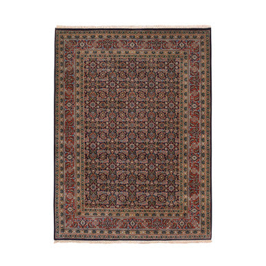 Fine Oriental Wool & Silk Hand Knotted Rug Black Red 5.1X7.1 -O062342