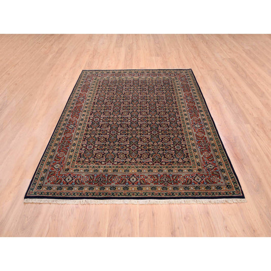 Fine Oriental Wool & Silk Hand Knotted Rug Black Red 5.1X7.1 -O062342