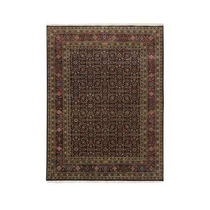 Fine Oriental Wool & Silk Hand Knotted Rug Black Red 5.1X7.1 -O062343