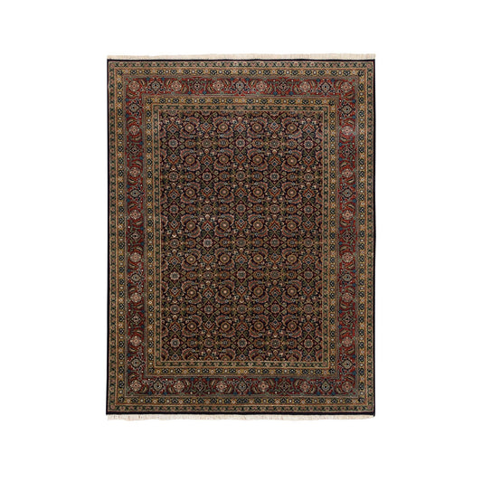 Fine Oriental Wool & Silk Hand Knotted Rug Black Red 5.1X7.1 -O062343