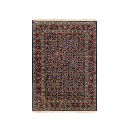 Fine Oriental Wool & Silk Hand Knotted Rug Black Red 4.0X6.3 -O062344