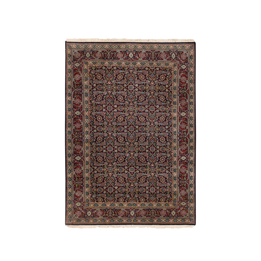 Fine Oriental Wool & Silk Hand Knotted Rug Black Red 4.0X6.3 -O062344
