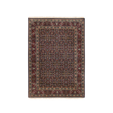 Fine Oriental Wool & Silk Hand Knotted Rug Black Red 4.0X6.3 -O062344