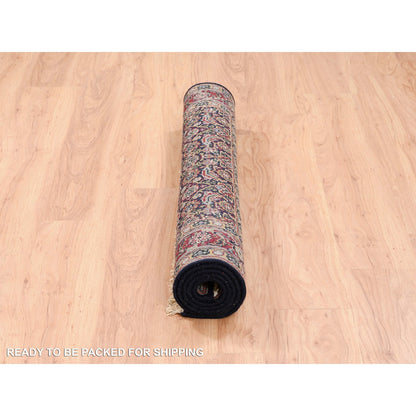 Fine Oriental Wool & Silk Hand Knotted Rug Black Red 4.0X6.3 -O062344