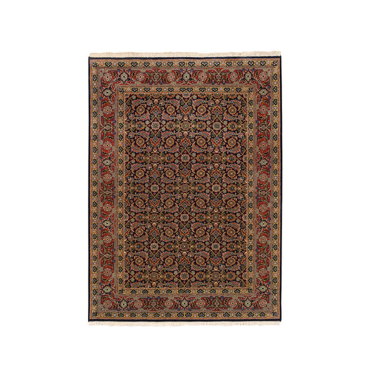 Fine Oriental Wool & Silk Hand Knotted Rug Black Red 4.0X6.0 -O062346
