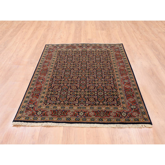 Fine Oriental Wool & Silk Hand Knotted Rug Black Red 4.0X6.0 -O062346