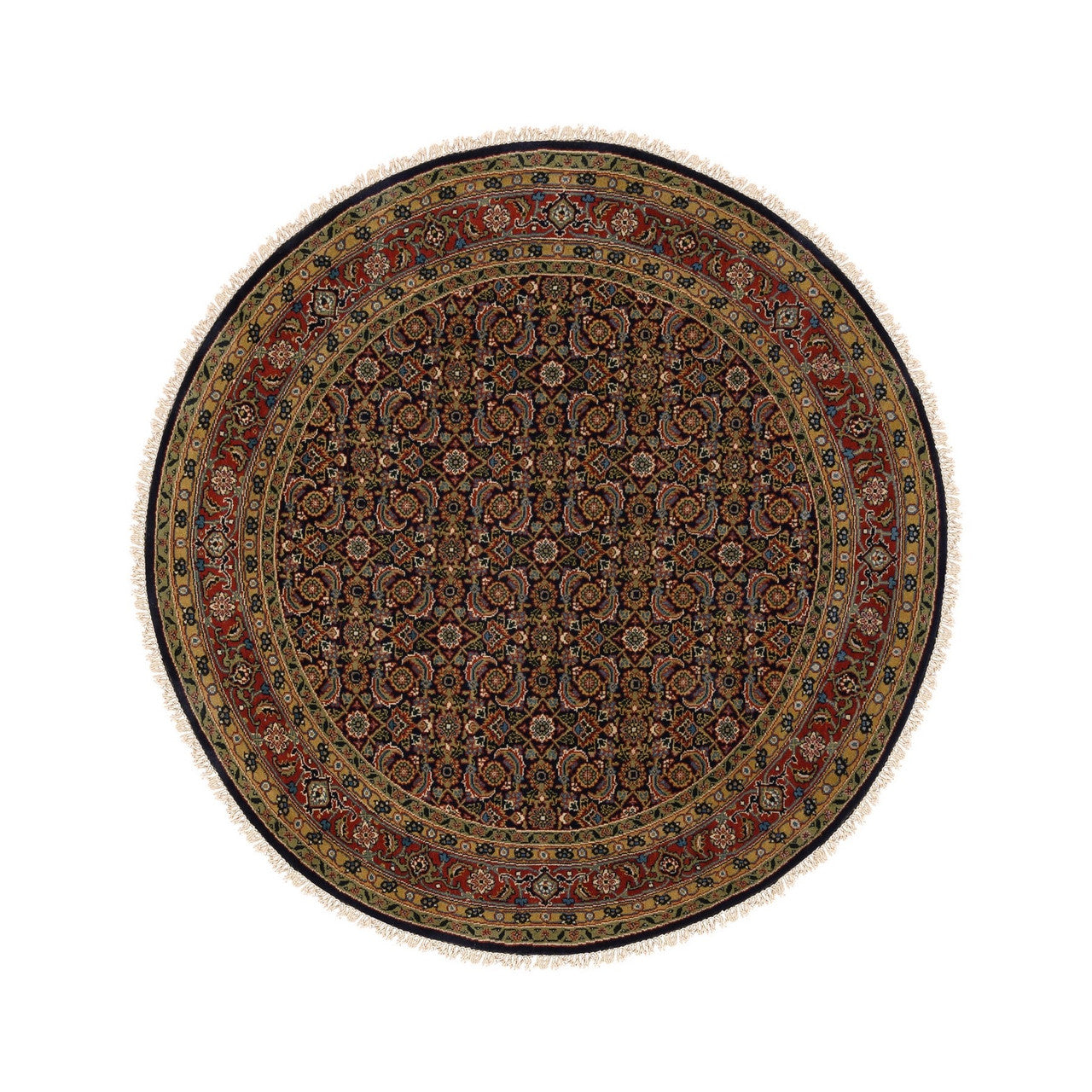 Fine Oriental Wool & Silk Hand Knotted Rug Black Red 5.9X5.9 -O062349