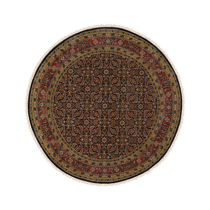 Fine Oriental Wool & Silk Hand Knotted Rug Black Red 5.9X5.9 -O062349