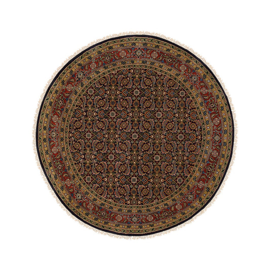 Fine Oriental Wool & Silk Hand Knotted Rug Black Red 5.9X5.9 -O062349