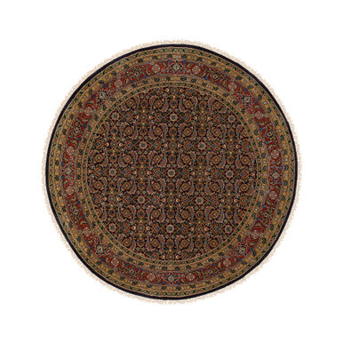 Fine Oriental Wool & Silk Hand Knotted Rug Black Red 5.9X5.9 -O062349