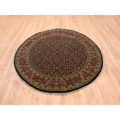 Fine Oriental Wool & Silk Hand Knotted Rug Black Red 5.9X5.9 -O062349
