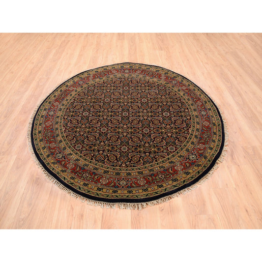 Fine Oriental Wool & Silk Hand Knotted Rug Black Red 5.9X5.9 -O062349