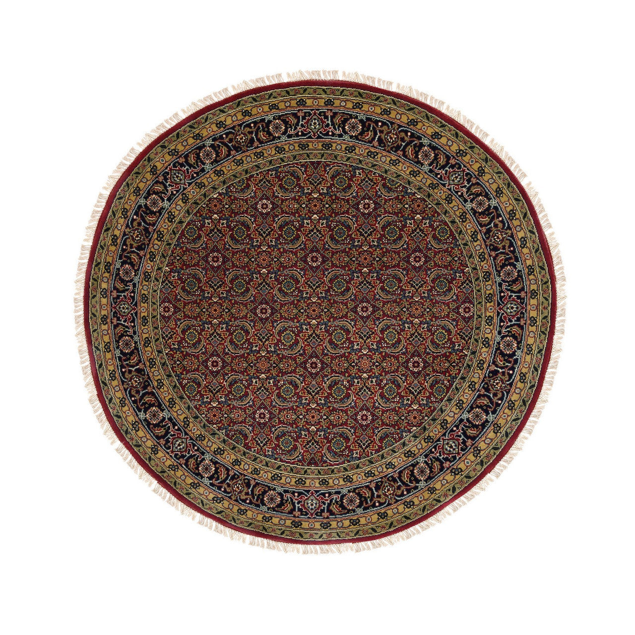 Fine Oriental Wool & Silk Hand Knotted Rug Red Navy Blue 6.0X6.1 -O062350