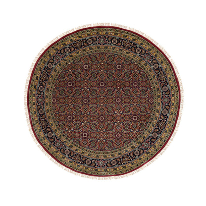 Fine Oriental Wool & Silk Hand Knotted Rug Red Navy Blue 6.0X6.1 -O062350